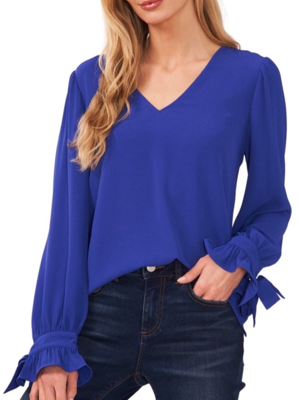 NWOT CeCe V-Neck Tie Cuff Blouse